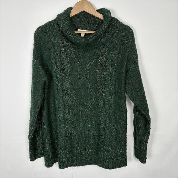 Charter Club Green Metallic Glitter Cable Knit Sweater Size: L - Picture 5 of 7